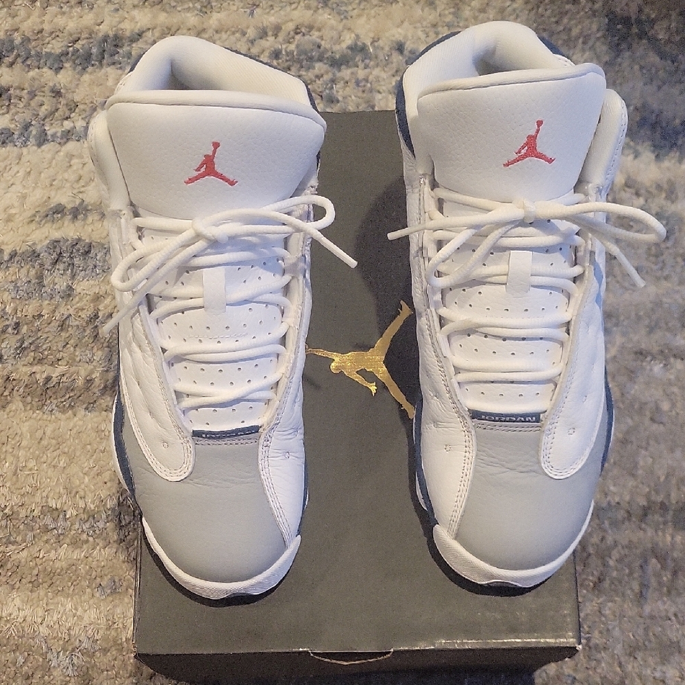 Jordan 13 White and French Blue Sneakers with Iconic Jumpman Logo Worn 2x